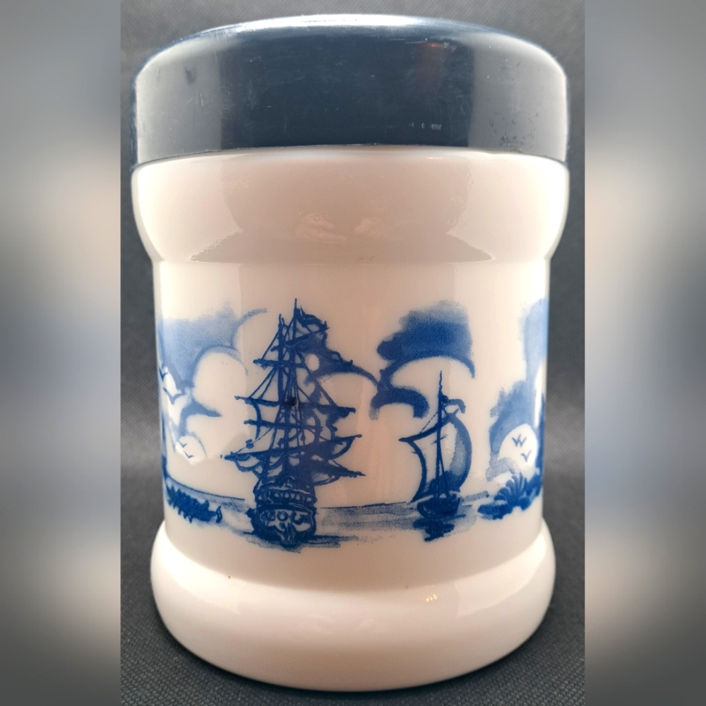 Vintage White Milk Glass Opaline Valkenswaard Holland Tobacco Cigar Humidor Jar